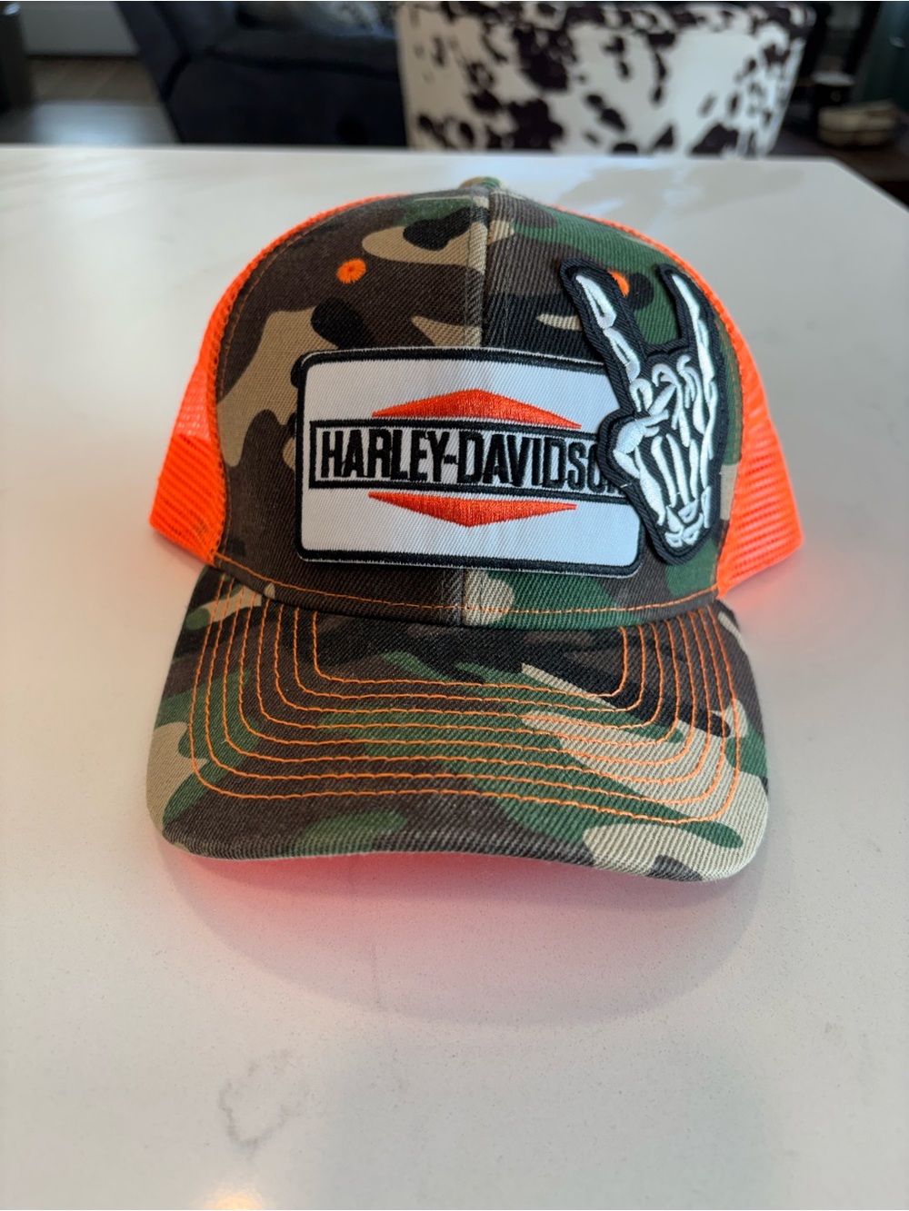 Harley-Davidson Camo Trucker Cap with Orange Mesh